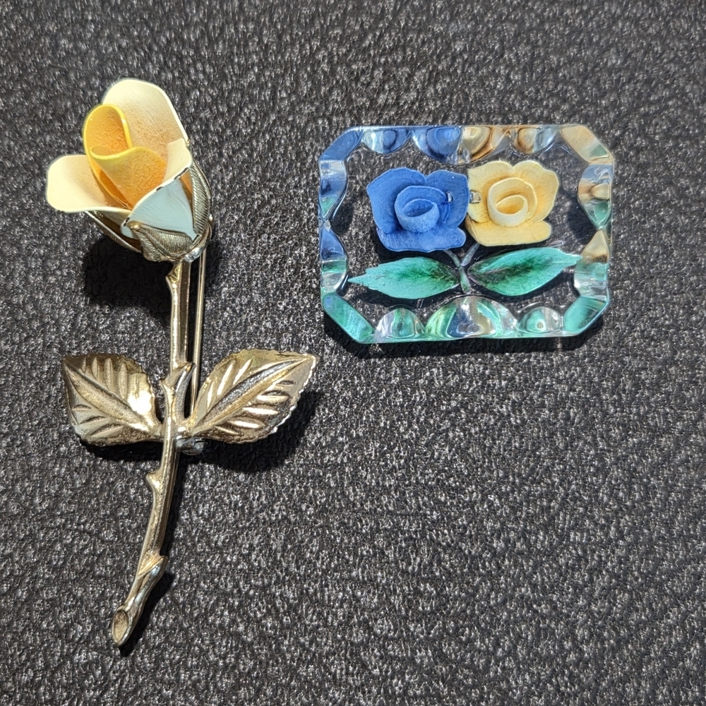 Elegant Rose Brooch and Glass Pendant Set